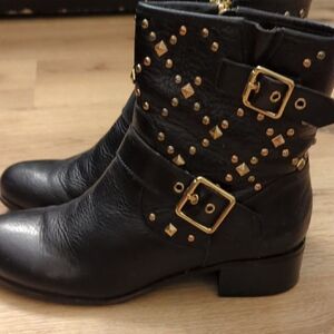 INC International Concepts Black Ankle Boots with Gold Buckles